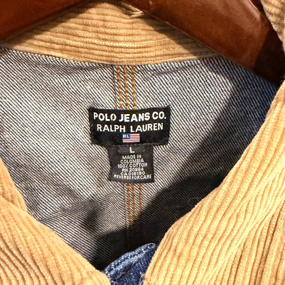 Ralph Lauren Polo Jeans Vintage 90s Denim Jacket Corduroy Collar Mens Large - Picture 2 of 11